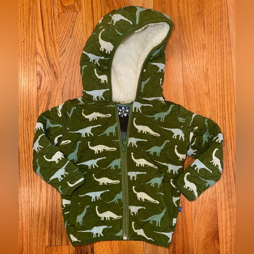 Dinosaur Print Green Kids Quilted Jacket, KicKee Pants, 18-24 months.